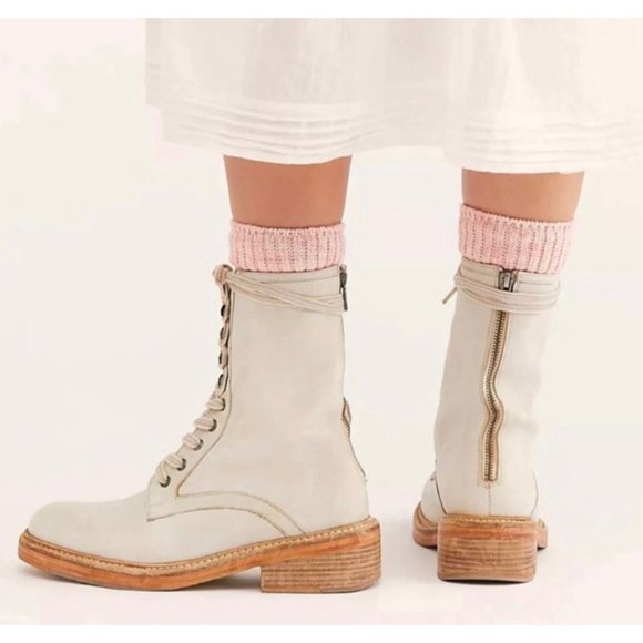 Free People Santa Fe Leather Lace-Up Boot in Cream Ecru EUR 40 USA 9.5 (Women's) - Picture 2 of 9